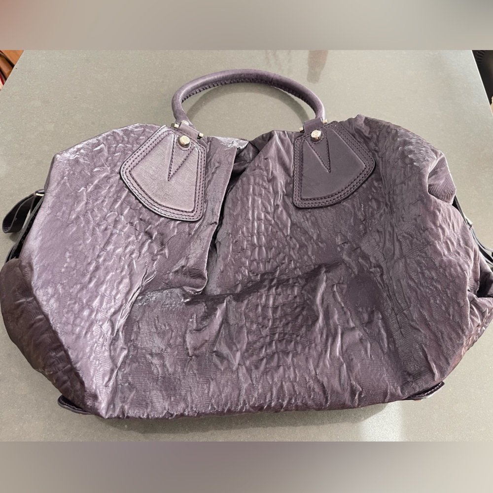 NWOT FRANCESCO BIASIA LEATHER TRIM SATCHEL. Deep Purple! Soft, Supple Materials! - Picture 2 of 13